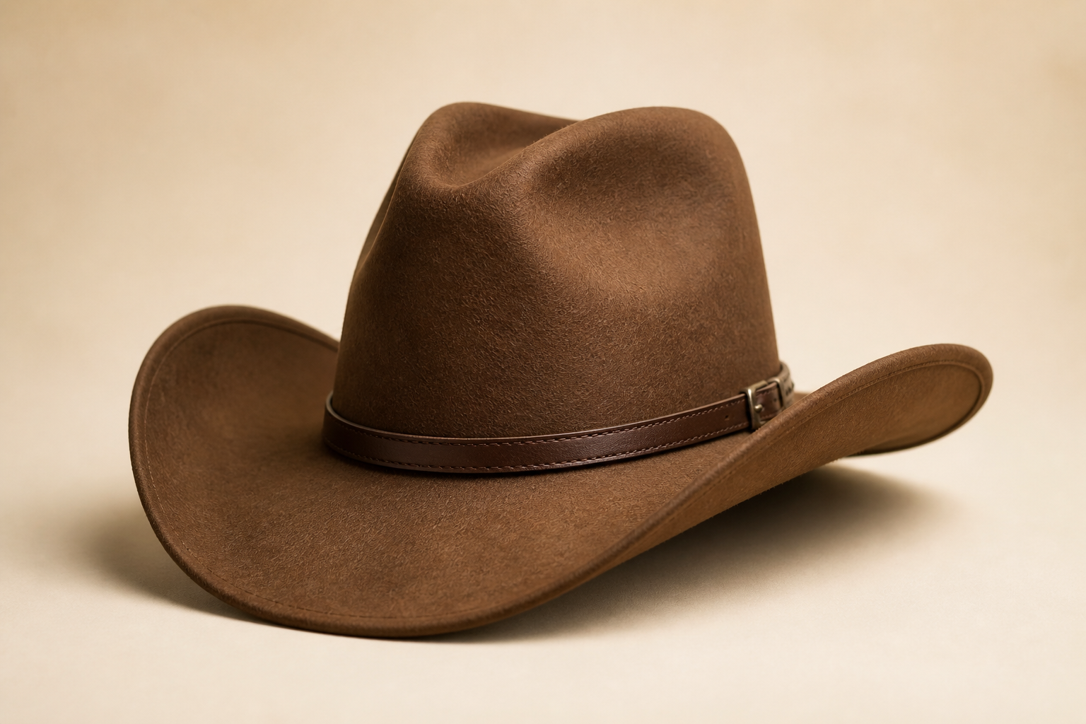 Tobacco brown felt cowboy hat with leather band